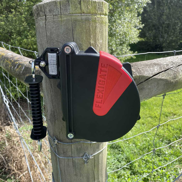 AKO Flexigate Tape Gate System – 40mm. Shown installed on fence