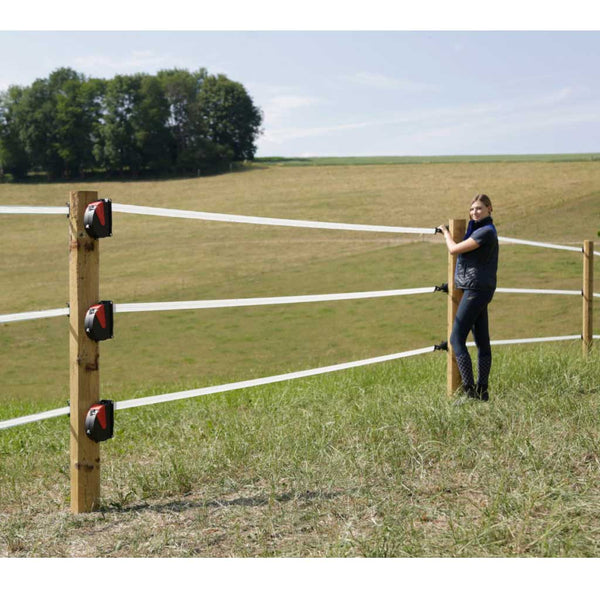 AKO Flexigate Tape Gate System - set up on fence for horse fencing