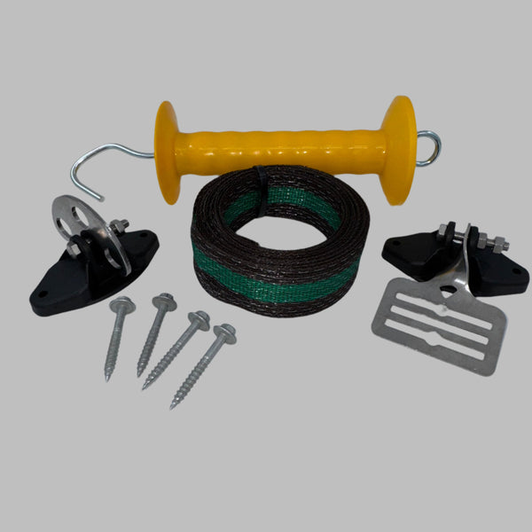 Electric Fence Gate Kit - 5.0m Polytape, White or Green Brown Green