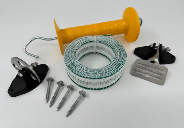 Electric Fence Gate Kit - 5.0m Polytape, White or Green Brown Green